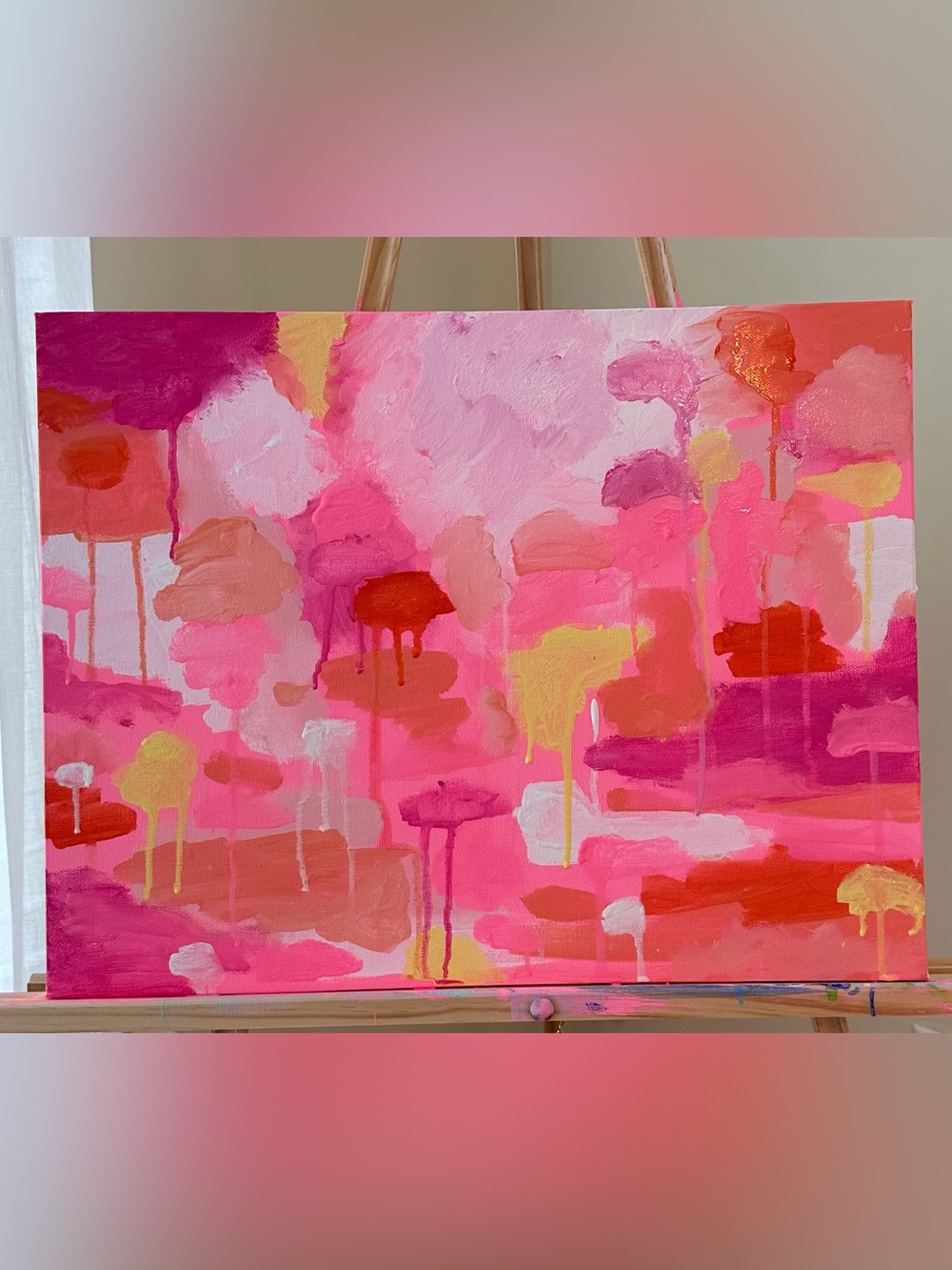 Abstract Pink and Coral Canvas Art – Vibrant Modern Wall Painting